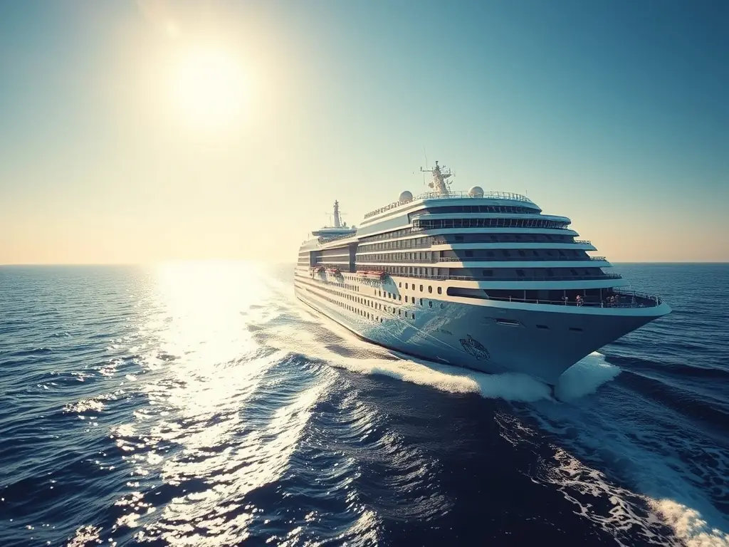 A stunning cruise ship sailing through clear blue waters.