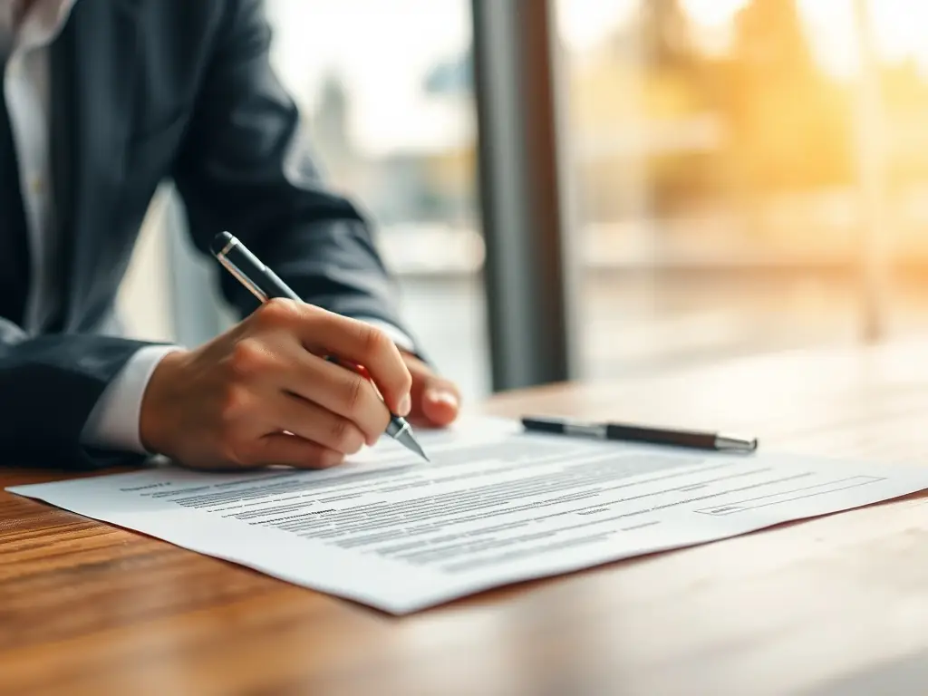 A close-up of a car rental agreement being signed.