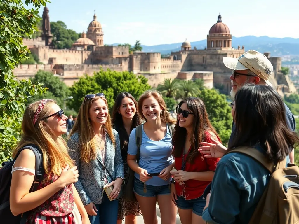 Group of travelers enjoying a guided tour, capturing the essence of exploration.