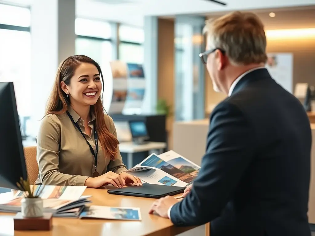 A customer service representative assisting a client.