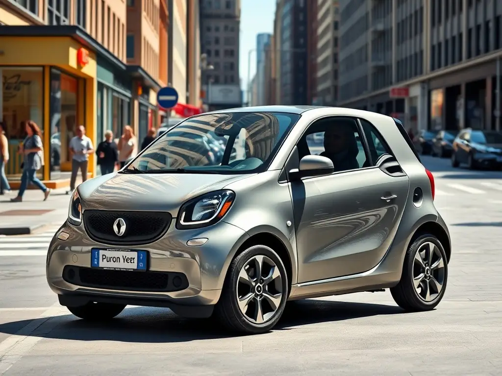 A modern compact car parked in an urban street.